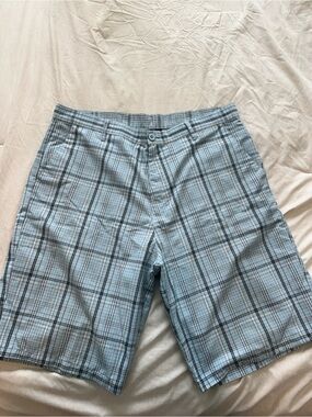 burnside Light Blue Plaid Flat-Front Men's Shorts